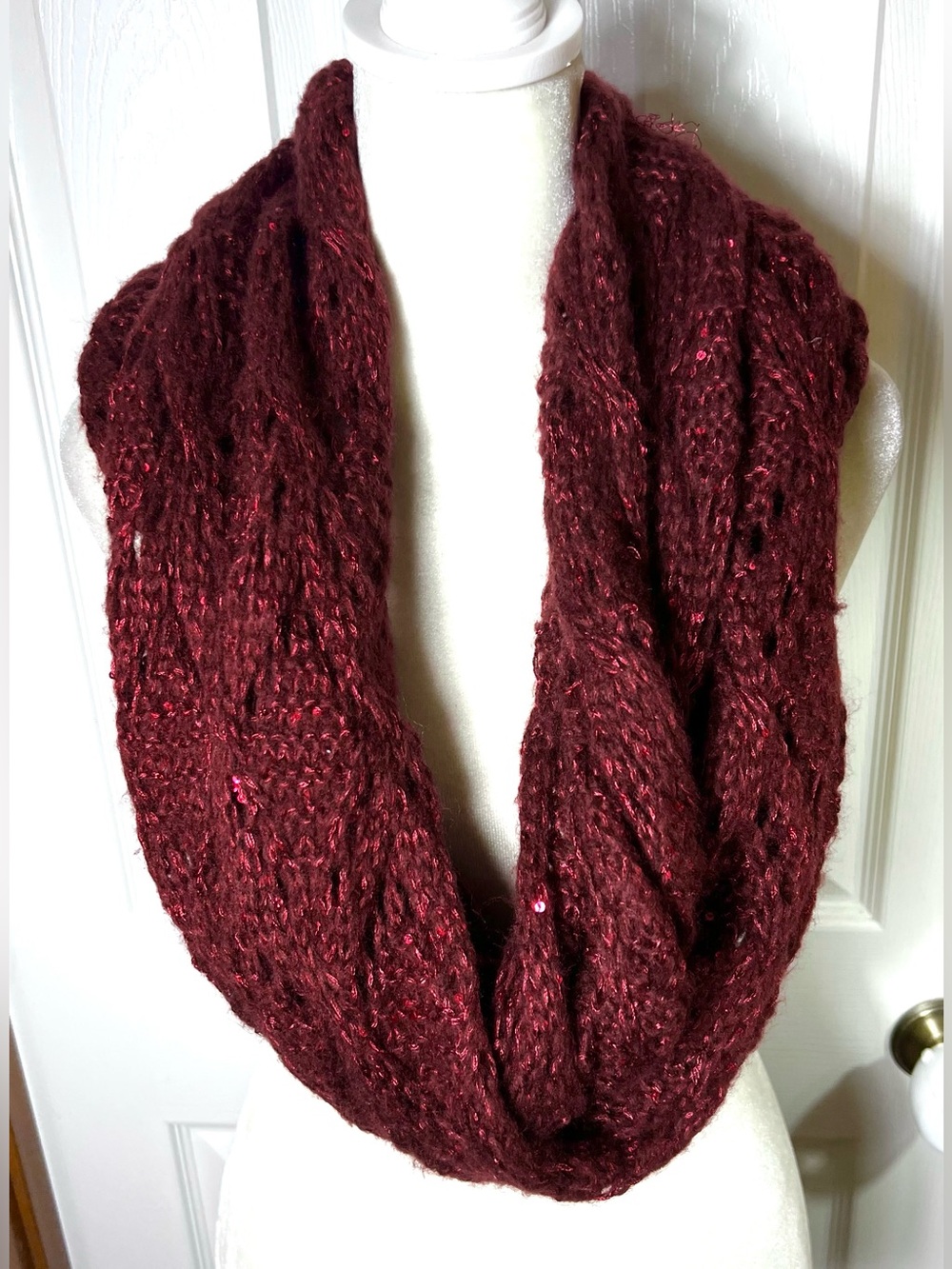 Women’s Knit Scarf Infinity Scarf Set Sequins Lightweight Scarves Red/Grey